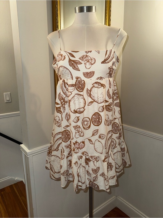 Amanda Uprichard Dresses & Skirts - Amanda Uprichard Off White Sundress with Brown Fruit Print.  Large. EUC.
